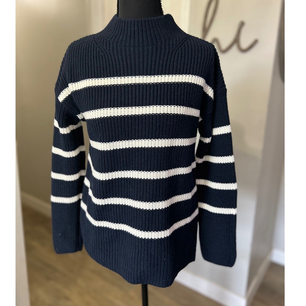 Banana‎ Republic Womens Navy Striped Mock Neck Sweater Petite Small Ribbed Knit